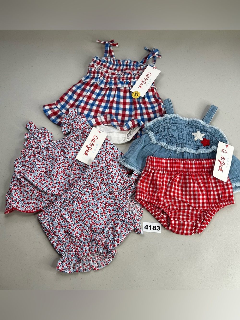 Cat & Jack Baby Girl Newborn 2-Piece Outfit Lot Patriotic Gingham Floral Cotton